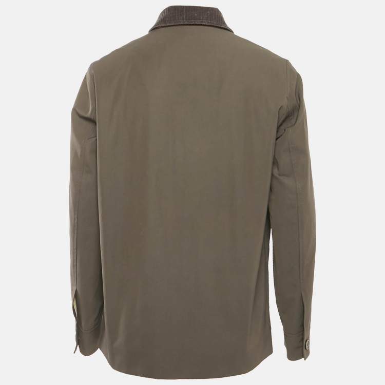 Pre Owned Loro Piana Grey Corduroy Collar Gabardine Jacket M