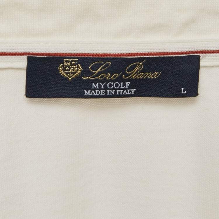 Pre Owned Loro Piana My Gold White Cotton & Silk Knit Polo T-Shirt L