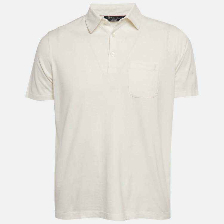 Pre Owned Loro Piana My Gold White Cotton & Silk Knit Polo T-Shirt L