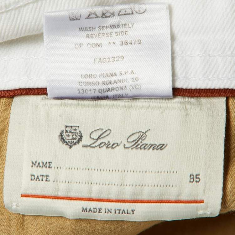 Pre Owned Loro Piana White Denim Jeans L Waist 35"