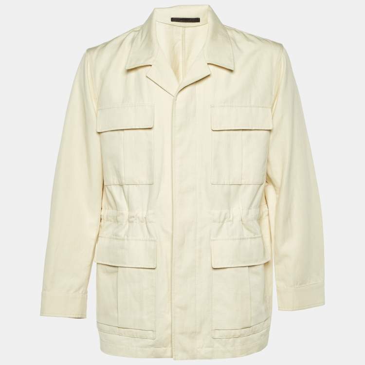 Pre Owned Loro Piana Cream Cotton and Linen Button Front Utility Jacket M