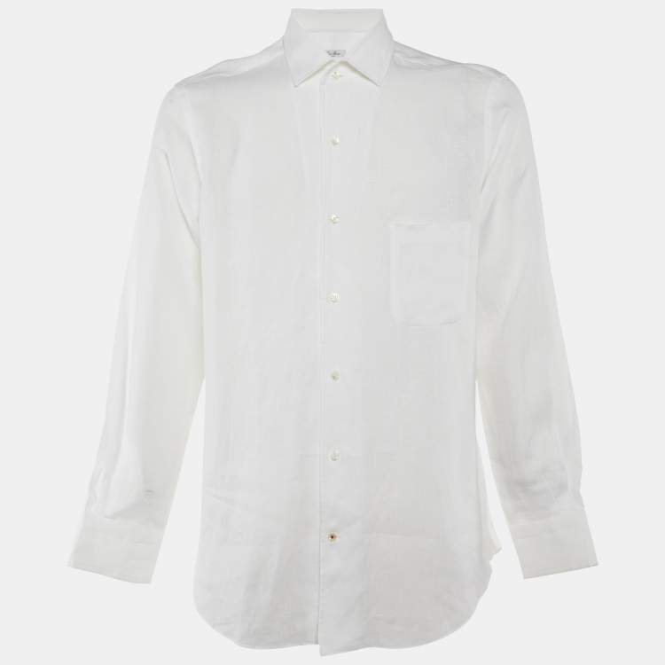 Pre Owned Loro Piana  White Linen Button Front Shirt L