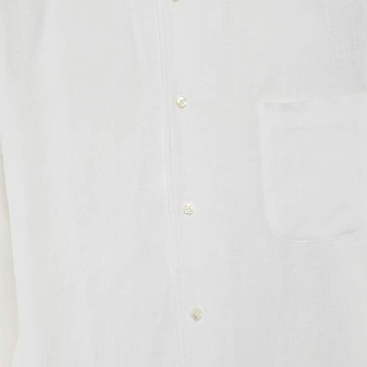Pre Owned Loro Piana  White Linen Button Front Shirt L