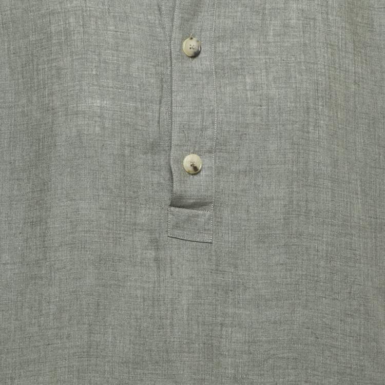 Pre Owned Loro Piana Sage Green Linen Hakusan Short Sleeve Shirt M