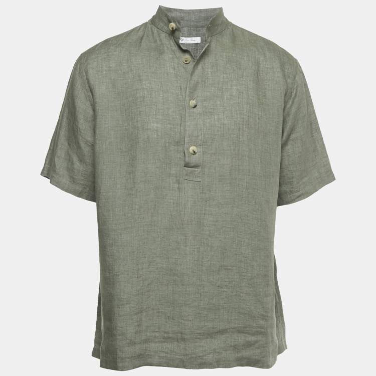 Pre Owned Loro Piana Sage Green Linen Hakusan Short Sleeve Shirt M