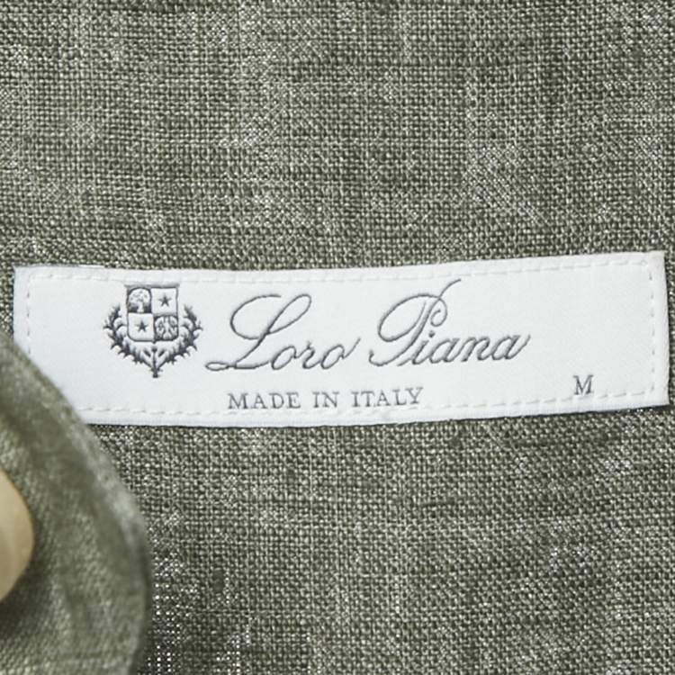Pre Owned Loro Piana Sage Green Linen Hakusan Short Sleeve Shirt M