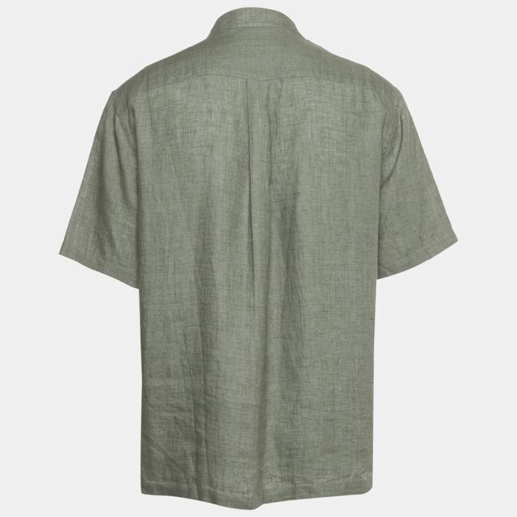 Pre Owned Loro Piana Sage Green Linen Hakusan Short Sleeve Shirt M