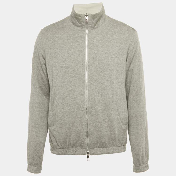 Pre Owned Loro Piana Grey Nylon and Cashmere Reversible Windmate Jacket L
