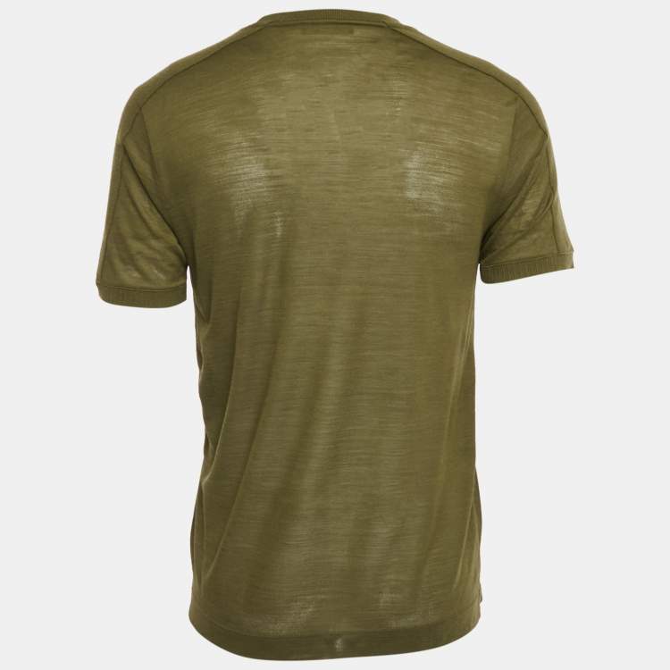 Pre Owned Loro Piana Olive Green Virgin Wool Crew Neck T-Shirt M