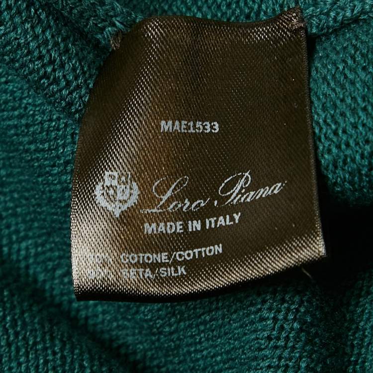 Pre Owned Loro Piana Teal Green Cotton Knit Cardigan XL