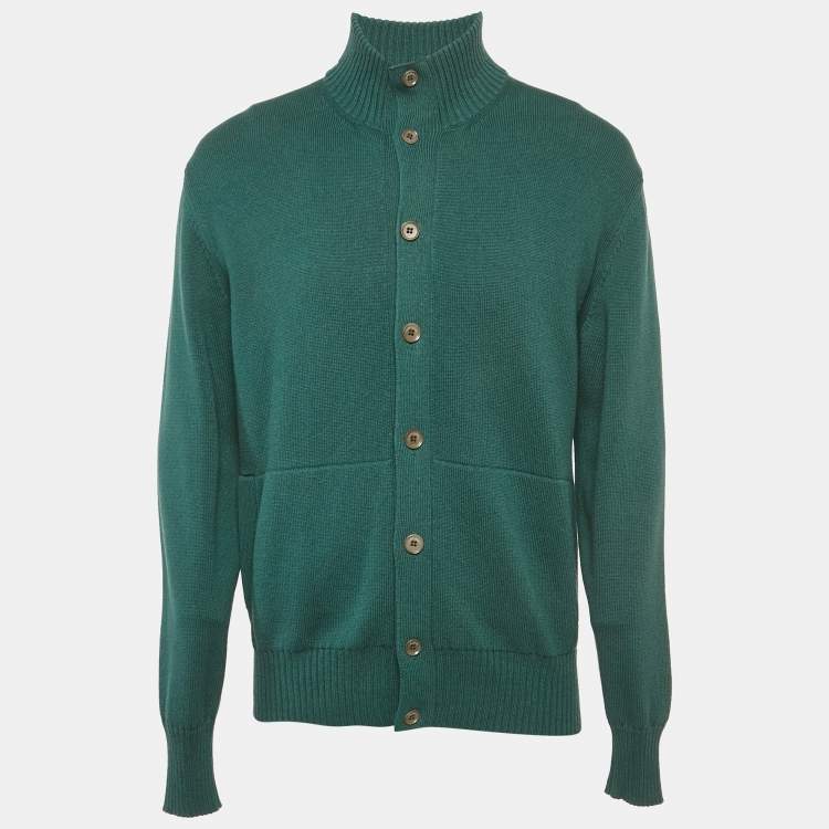 Pre Owned Loro Piana Teal Green Cotton Knit Cardigan XL