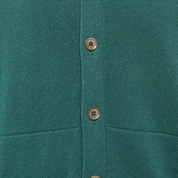 Pre Owned Loro Piana Teal Green Cotton Knit Cardigan XL
