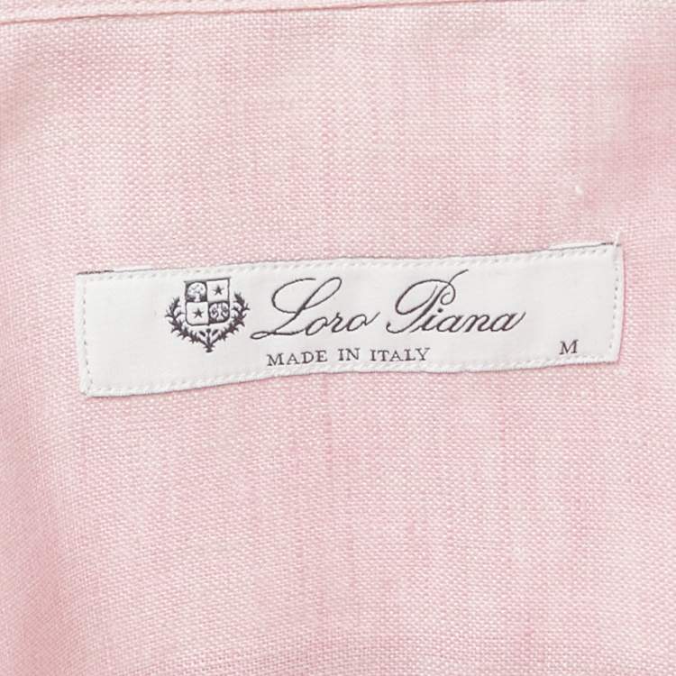 Pre Owned Loro Piana Pink Linen Short Sleeve Shirt M