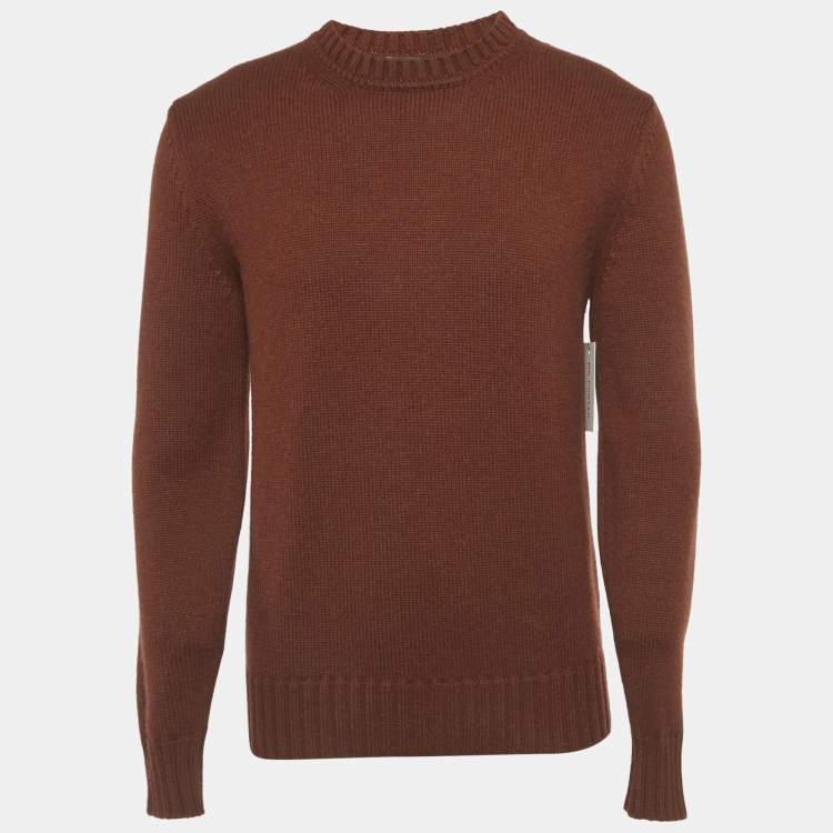 Pre Owned Loro Piana Brown Cashmere Knit Crewneck Sweater L