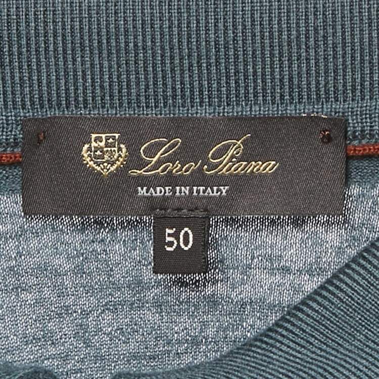 Pre Owned Loro Piana Smokey Green Wool Zip Up Polo T-Shirt L