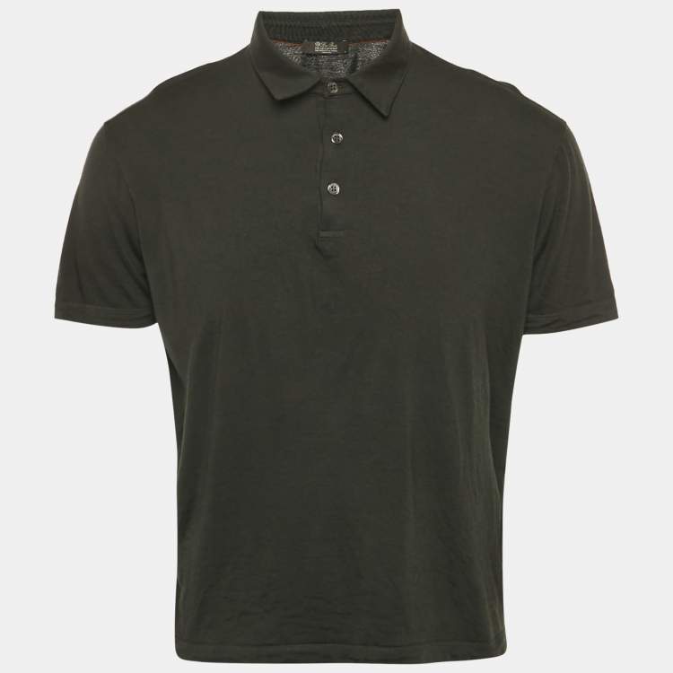 Pre Owned Loro Piana Olive Green Wool Polo T-Shirt L