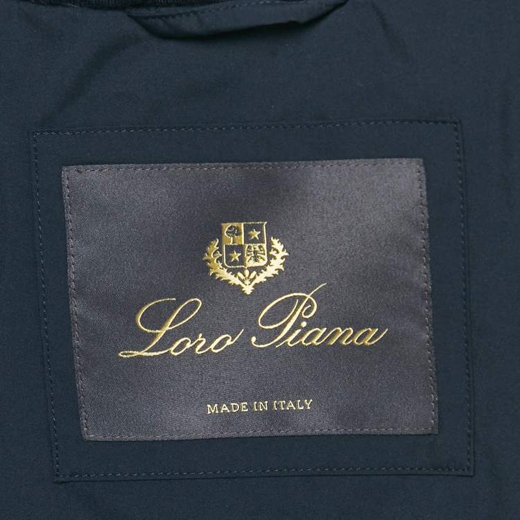 Pre Owned Loro Piana Navy Blue Synthetic Hooded Meleto Puffer Jacket L