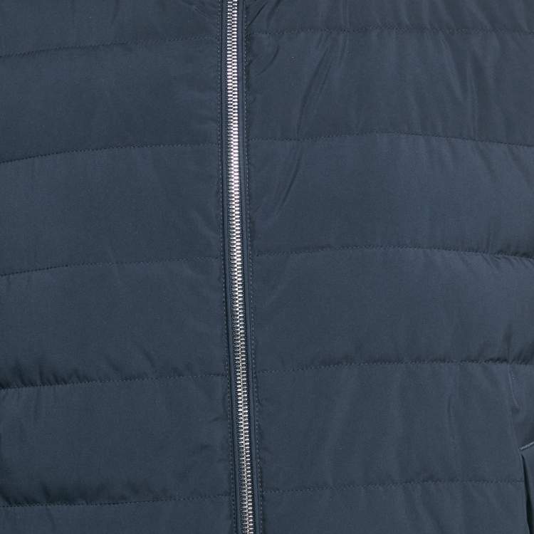 Pre Owned Loro Piana Navy Blue Synthetic Hooded Meleto Puffer Jacket L