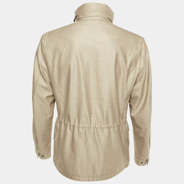 Pre Owned Loro Piana Beige Cashmere Storm System Hooded Field Jacket L