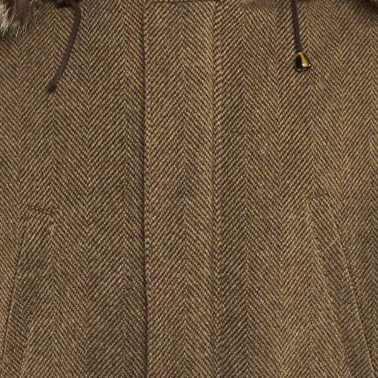 Pre Owned Loro Piana Brown Cashmere Fur Trim Storm System Coat L