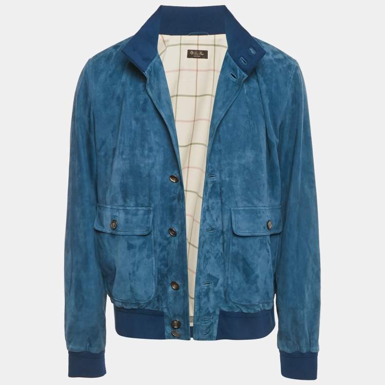 Pre Owned Loro Piana Blue Suede Buttoned Jacket L