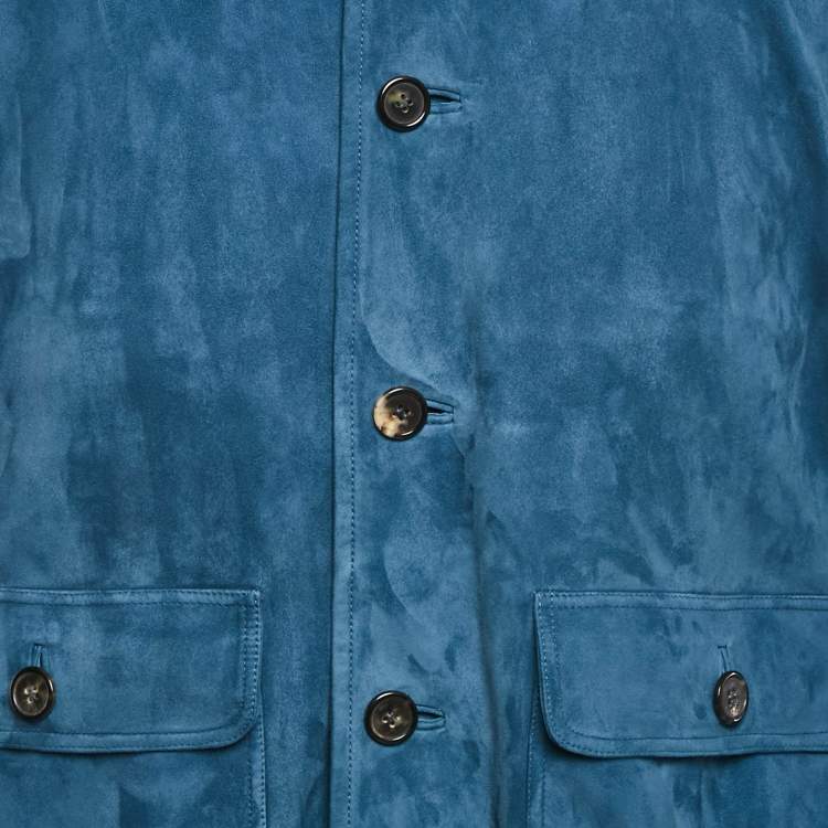 Pre Owned Loro Piana Blue Suede Buttoned Jacket L