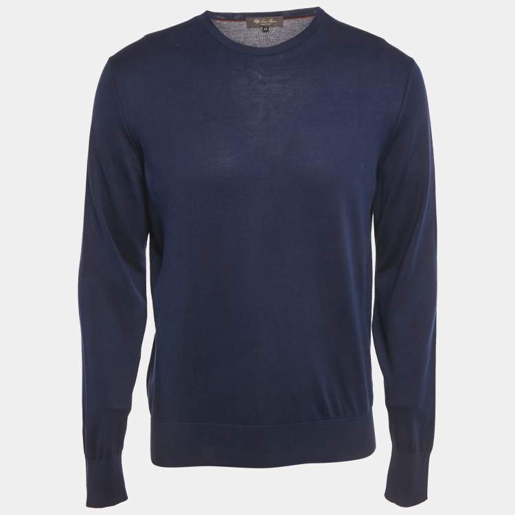 Pre Owned Loro Piana Blue Cotton Knit Crewneck Sweater M
