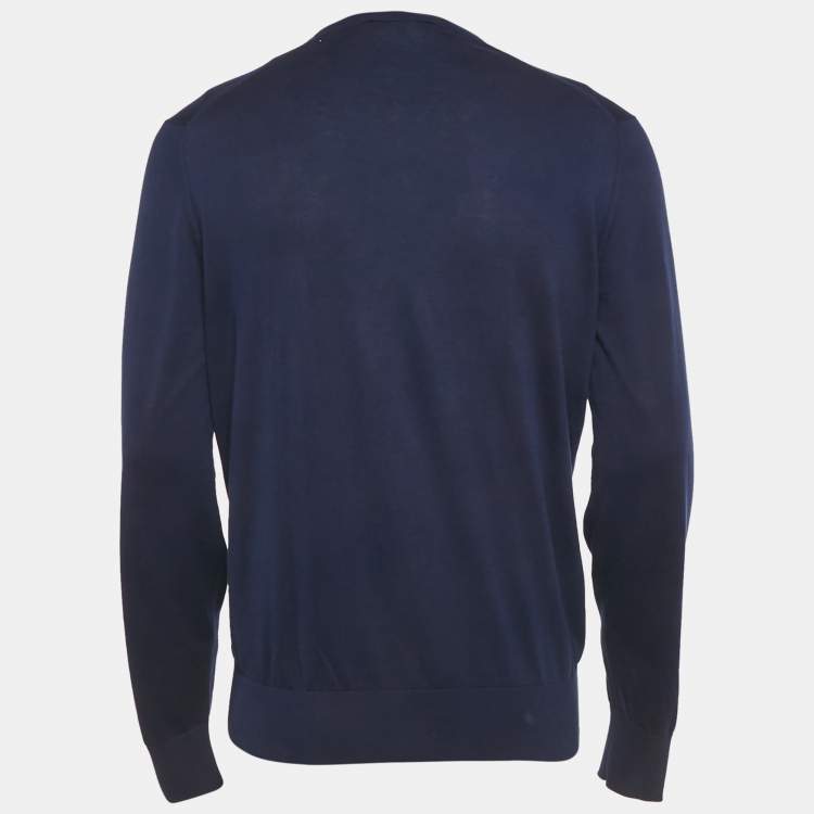 Pre Owned Loro Piana Blue Cotton Knit Crewneck Sweater M