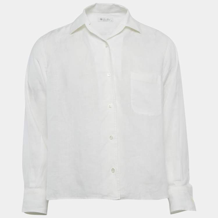 Pre Owned Loro Piana White Linen Button Front Shirt M