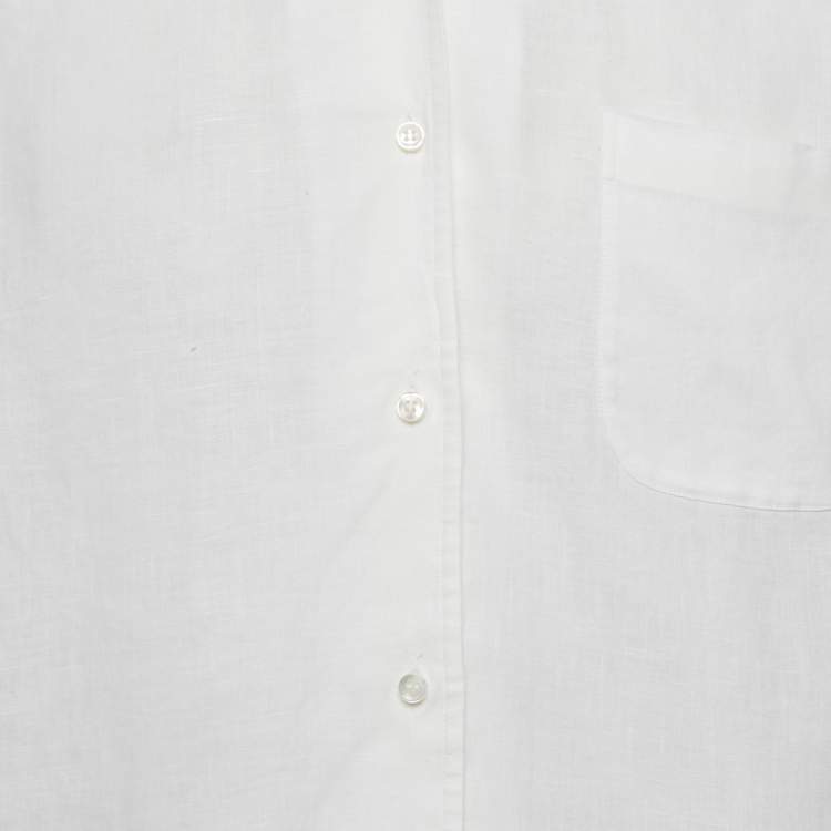 Pre Owned Loro Piana White Linen Button Front Shirt M