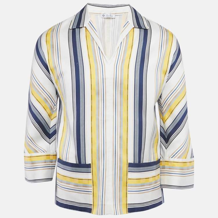 Pre Owned Loro Piana Yellow/Blue Striped Cotton Blend T-Shirt XS