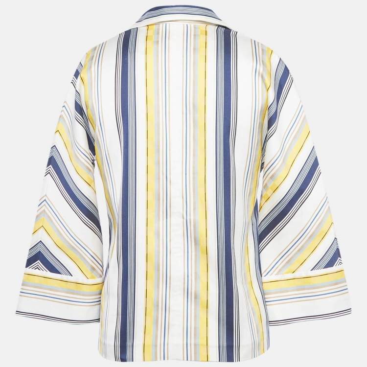 Pre Owned Loro Piana Yellow/Blue Striped Cotton Blend T-Shirt XS