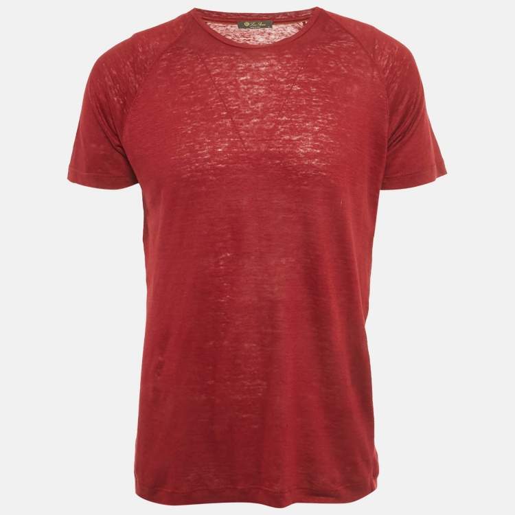 Pre Owned Loro Piana Red Linen Jersey Crewneck T-Shirt M