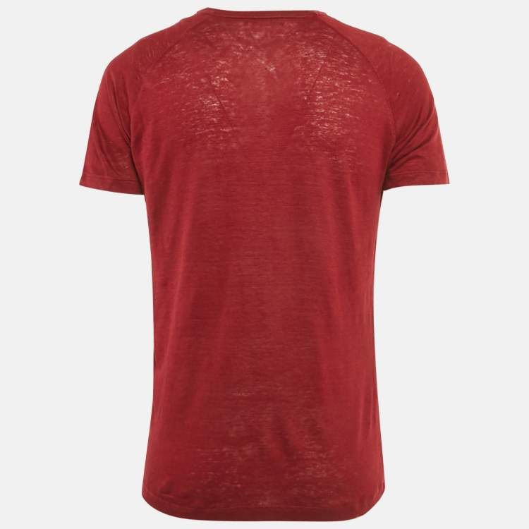 Pre Owned Loro Piana Red Linen Jersey Crewneck T-Shirt M