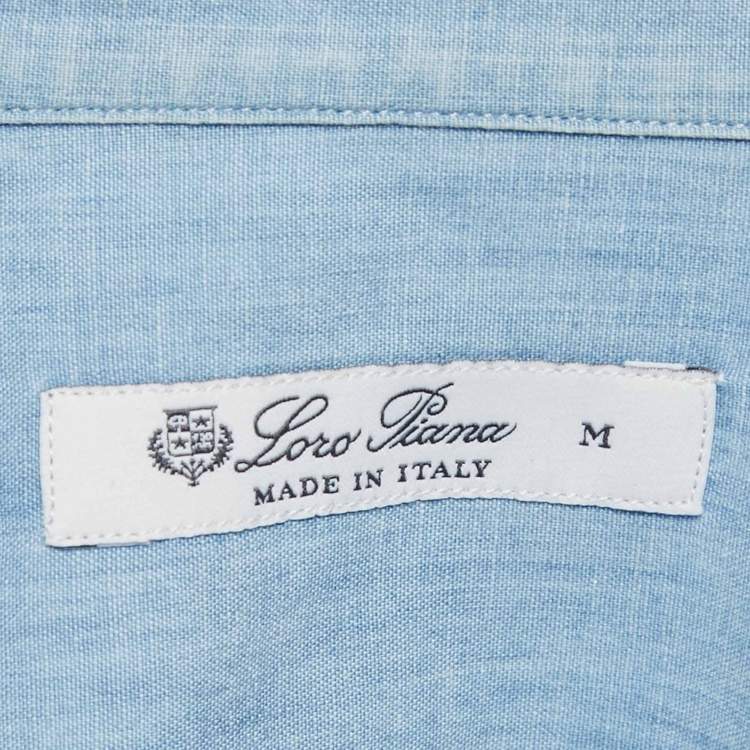 Pre Owned Loro Piana Blue Cotton Chambray Long Sleeve Shirt M