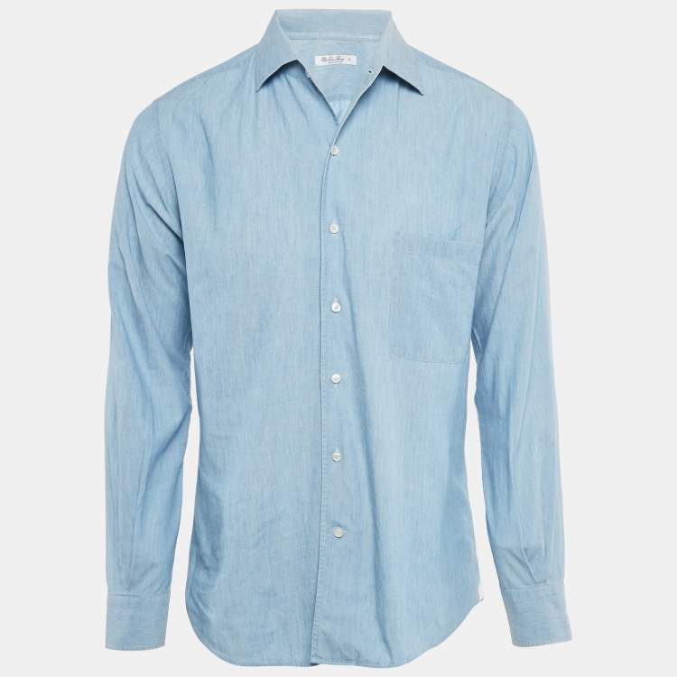 Pre Owned Loro Piana Blue Cotton Chambray Long Sleeve Shirt M