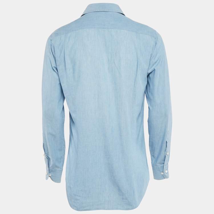 Pre Owned Loro Piana Blue Cotton Chambray Long Sleeve Shirt M