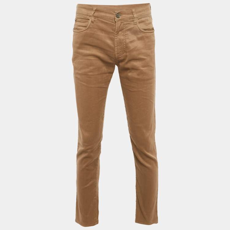 Pre Owned Loro Piana Brown Linen Blend Straight Fit Jeans S Waist 32"