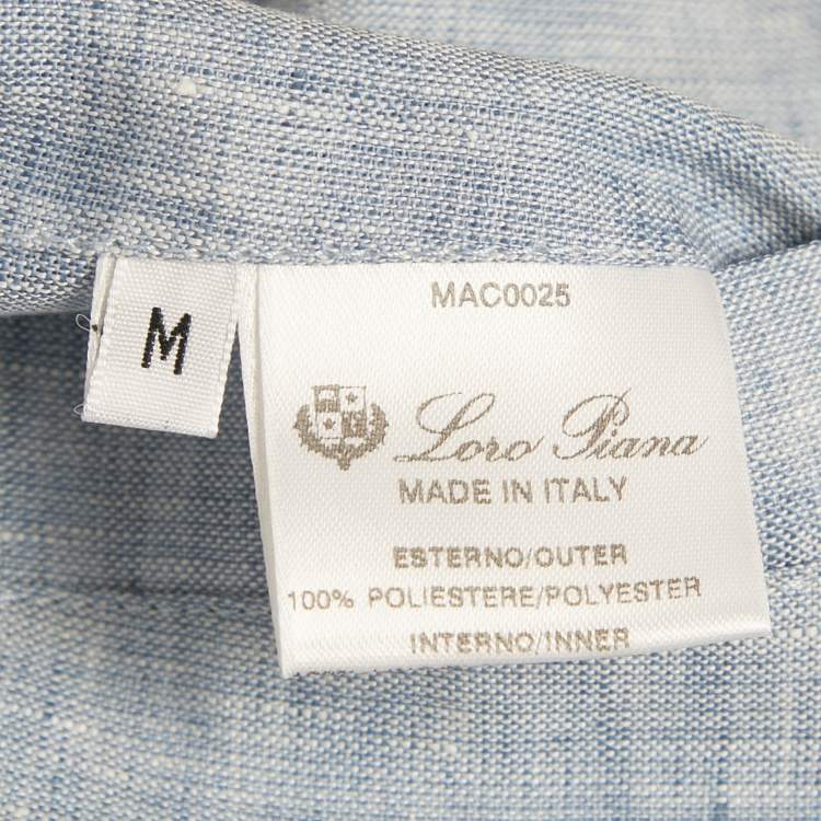 Pre Owned جاكيت بلا أكمام لوورو بيانا مخطط أزرق قابل للعكس صناعي وكتان مقاس متوسط