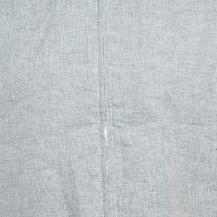 Pre Owned جاكيت بلا أكمام لوورو بيانا مخطط أزرق قابل للع كس صناعي وكتان مقاس متوسط