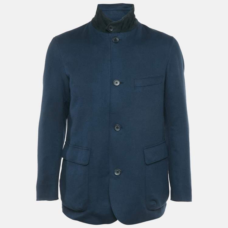Pre Owned Loro Piana Navy Blue Cashmere Zip Up Jacket Zip Up M