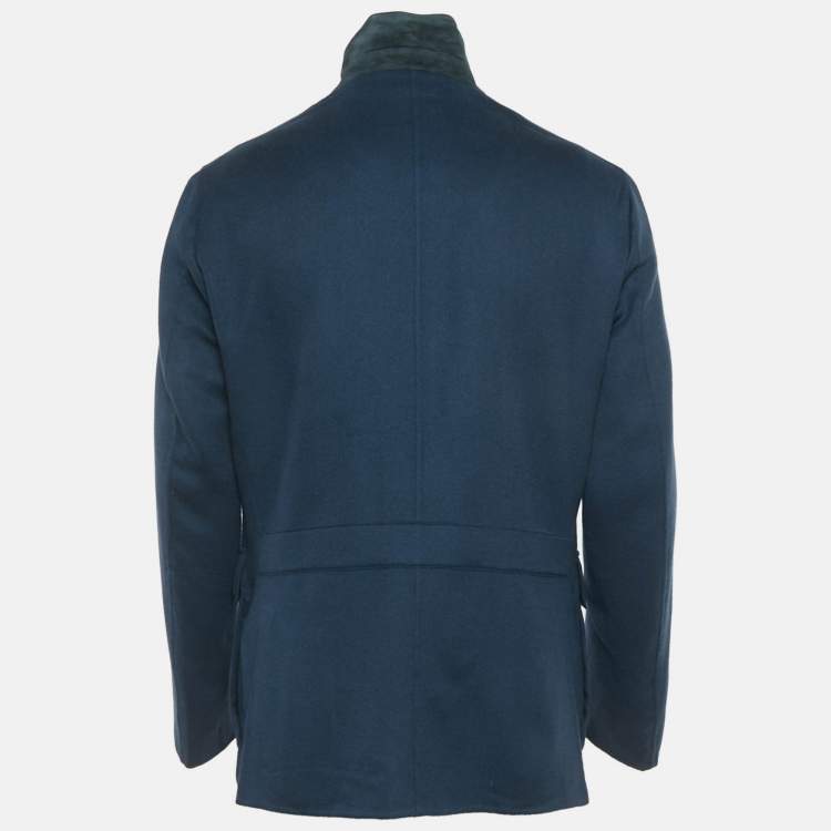 Pre Owned Loro Piana Navy Blue Cashmere Zip Up Jacket Zip Up M