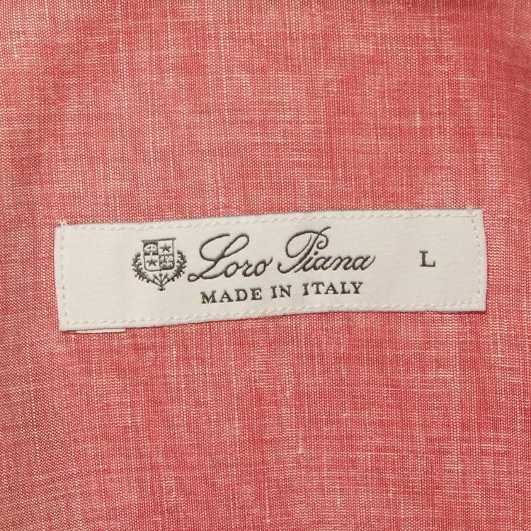 Pre Owned Loro Piana Pink Linen & Flax Button Front Shirt L