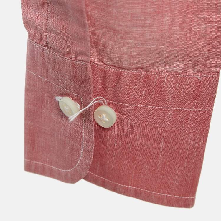 Pre Owned Loro Piana Pink Linen & Flax Button Front Shirt L