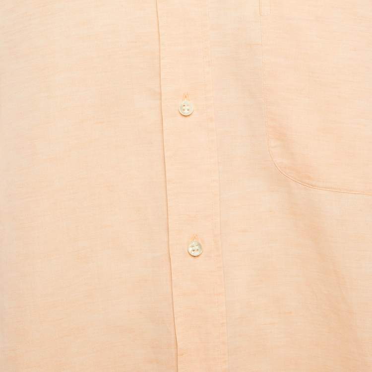 Pre Owned Loro Piana Peach Cotton & Linen Button Front Shirt L