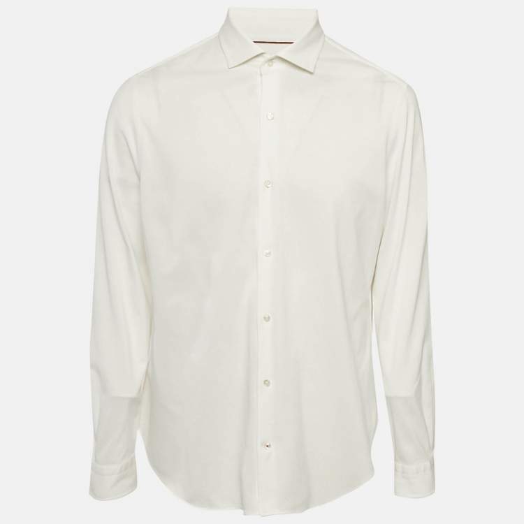 Pre Owned Loro Piana White Pique Cotton Button Front Shirt XXL