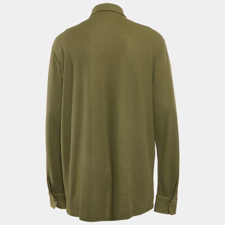 Pre Owned Loro Piana Green Pique Cotton Long Sleeve Polo T-Shirt 4XL
