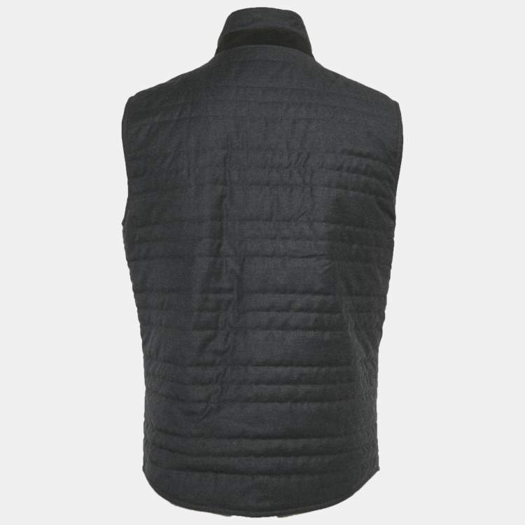 Pre Owned Loro Piana Grey/Green Wool and Nylon Reversible Vest S