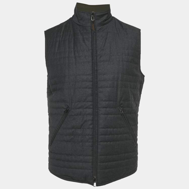 Pre Owned Loro Piana Grey/Green Wool and Nylon Reversible Vest S