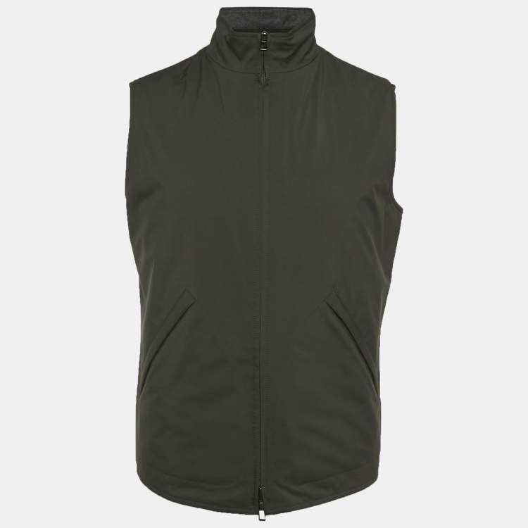 Pre Owned Loro Piana Grey/Green Wool and Nylon Reversible Vest S
